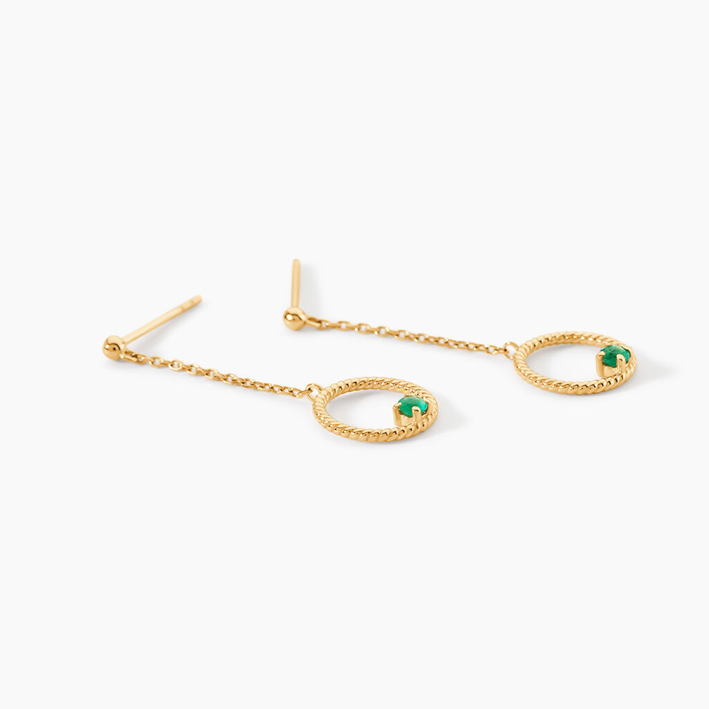 Boucles D'Oreilles Pendantes Gijs Or Jaune Emeraude - Boucles d'oreilles pendantes Femme | Histoire d&rsquo;Or