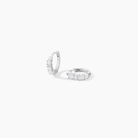 Créoles Argent Blanc Derren Oxydes De Zirconium - Boucles d'oreilles créoles Femme | Histoire d’Or