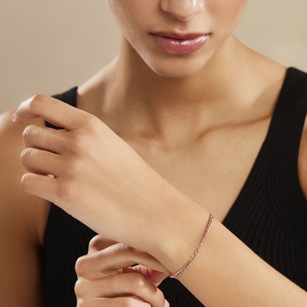 Bracelet Capucin Or Rose Maille Marine Plate - Bracelets chaîne Femme | Histoire d’Or