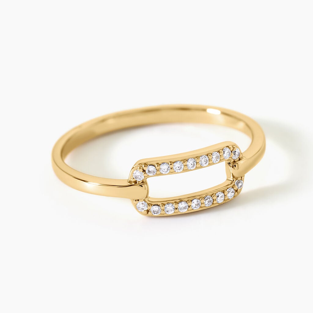 Bague Graphic Lines Argent Dor&eacute; A L'Or 750/1000 Oxyde De Zirconium - Bagues avec pierre Femme | Histoire d&rsquo;Or