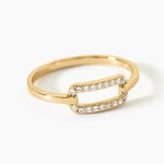 Bague Graphic Lines Argent Dor&eacute; A L'Or 750/1000 Oxyde De Zirconium - Bagues avec pierre Femme | Histoire d&rsquo;Or