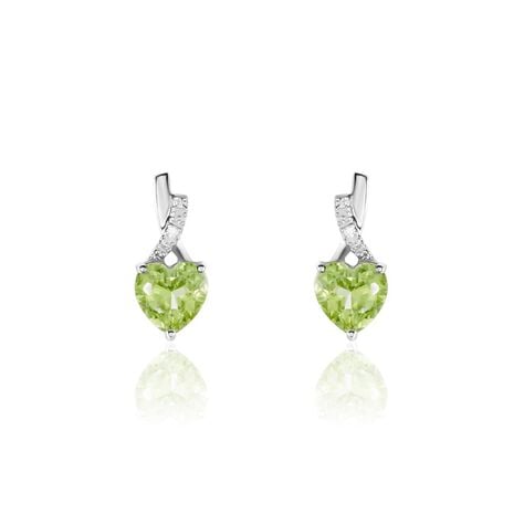 Boucles D'oreilles Puces Or Blanc Clothilde Péridot - Clous d'oreilles Femme | Histoire d’Or