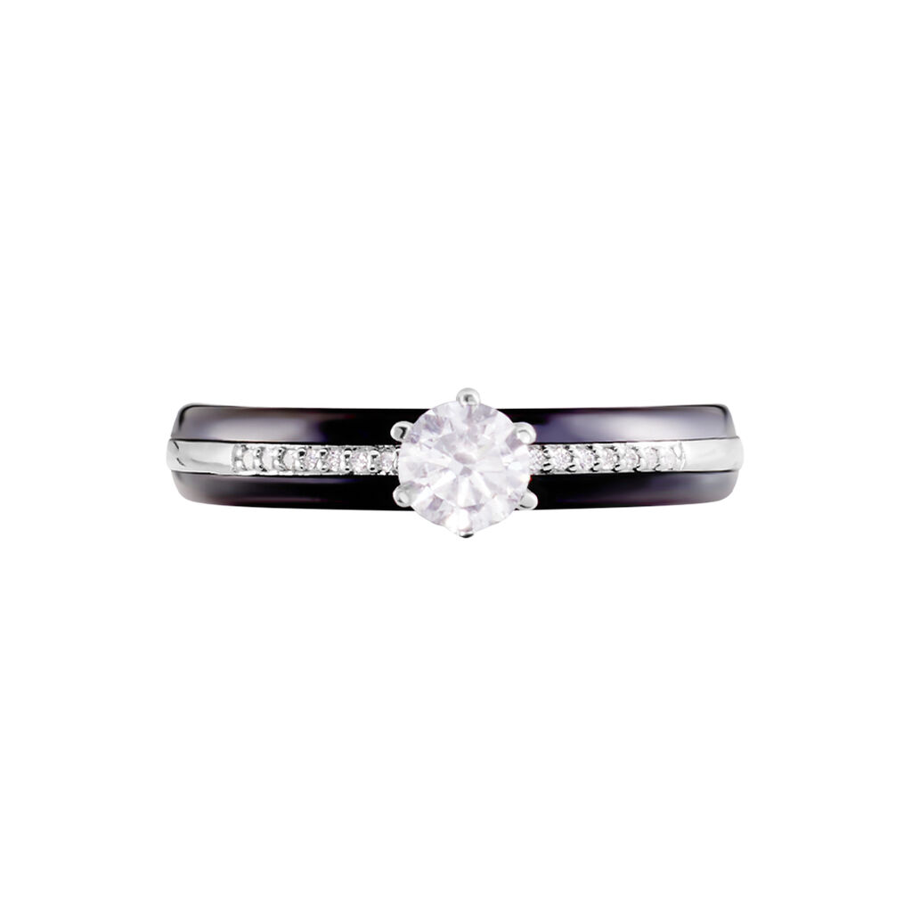 Bague Solitaire Ceramik Design Argent  Oxyde De Zirconium Et Céramique - Bagues solitaires Femme | Histoire d’Or