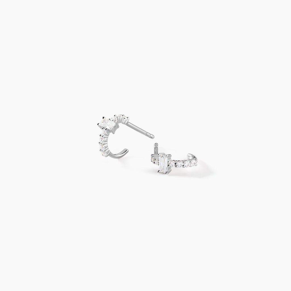 Cr&eacute;oles Baguette Argent Blanc Oxyde De Zirconium - Boucles d'oreilles cr&eacute;oles Femme | Histoire d&rsquo;Or