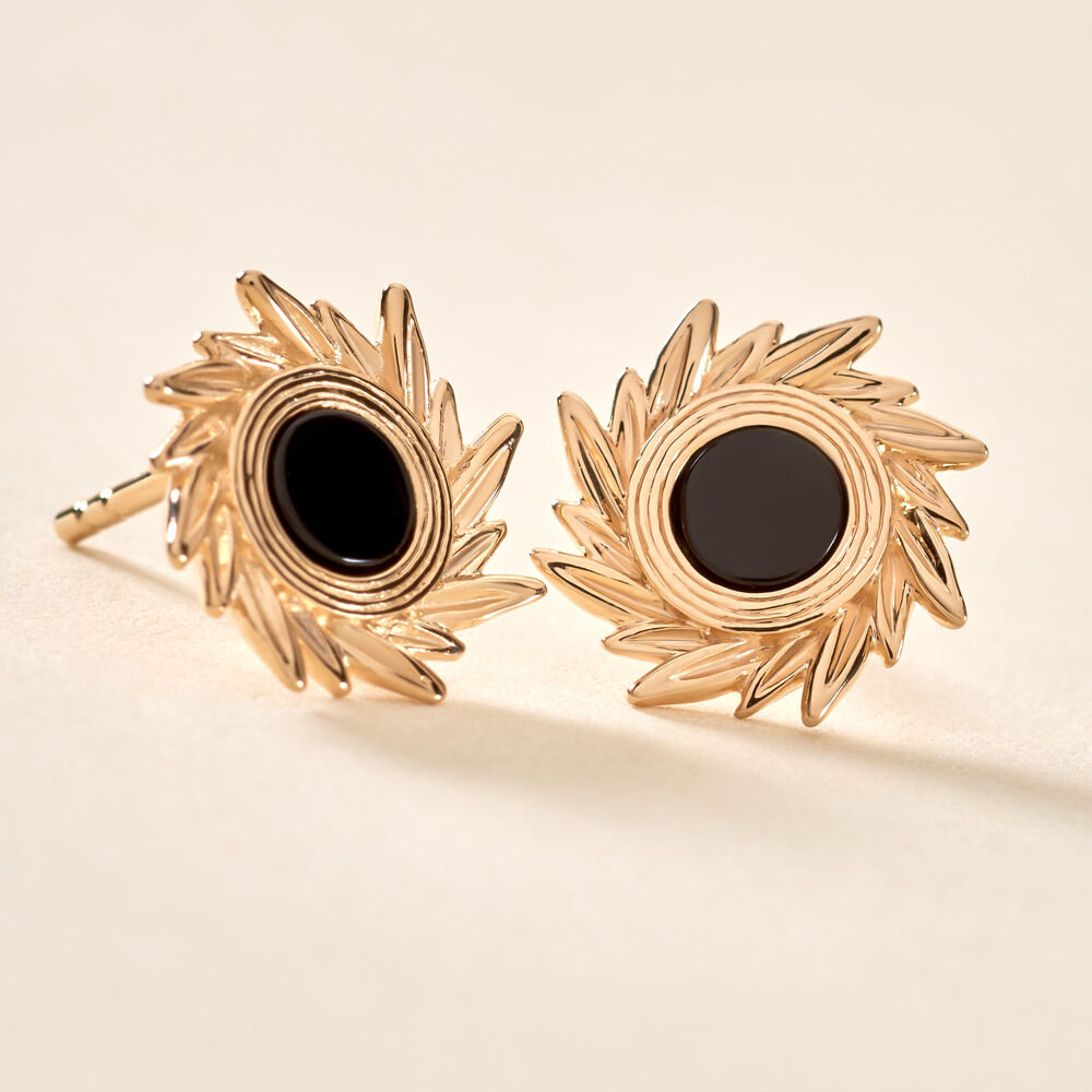 Boucles D'oreilles Puces Delroy Plaque Or Jaune Agate - Boucles d'oreilles empierr&eacute;es Femme | Histoire d&rsquo;Or
