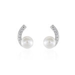 Boucles D'oreilles Angel Or Blanc Perle De Culture Oxyde Oxyde - Clous d'oreilles Femme | Histoire d&rsquo;Or