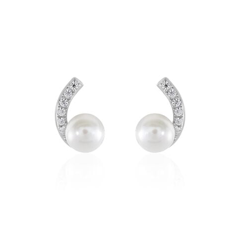 Boucles D'oreilles Angel Or Blanc Perle De Culture Oxyde Oxyde - Clous d'oreilles Femme | Histoire d&rsquo;Or