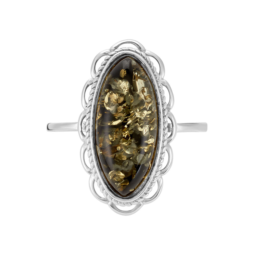 Bague Reetta Argent Blanc Ambre - Bagues avec pierre Femme | Histoire d’Or