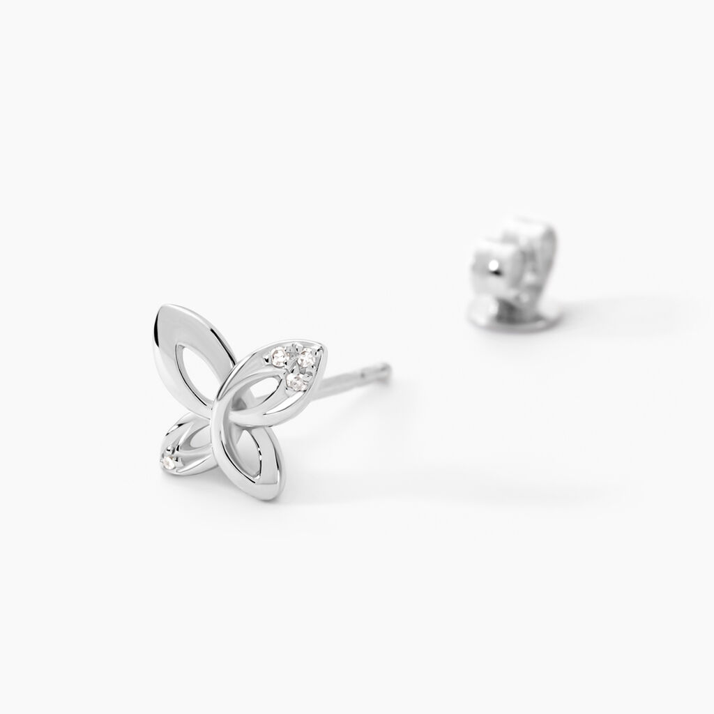 Boucles D'oreilles Puces Papillon Or Blanc Diamant - Clous d'oreilles Femme | Histoire d’Or