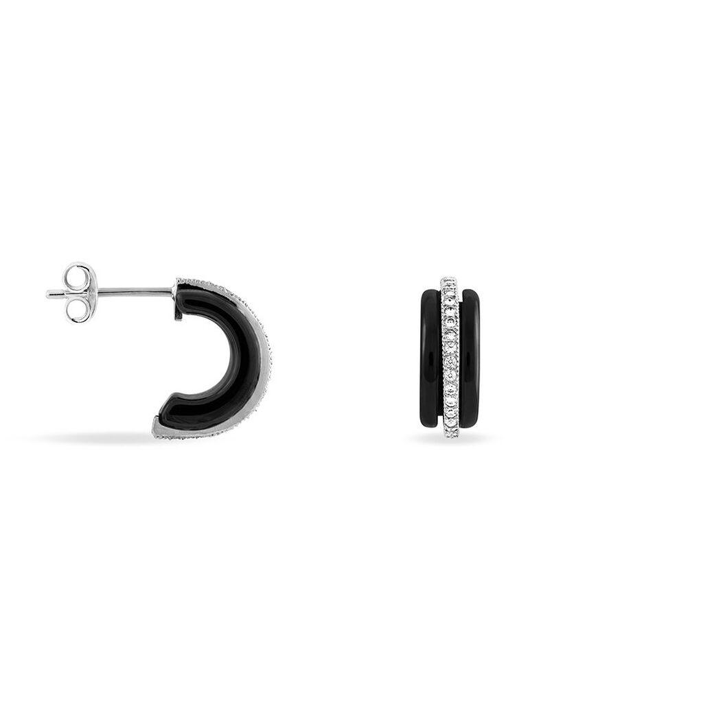 Créoles Noci Demi Cercle Argent Blanc Céramique Et Oxyde De Zirconium - Boucles d'oreilles créoles Femme | Histoire d’Or
