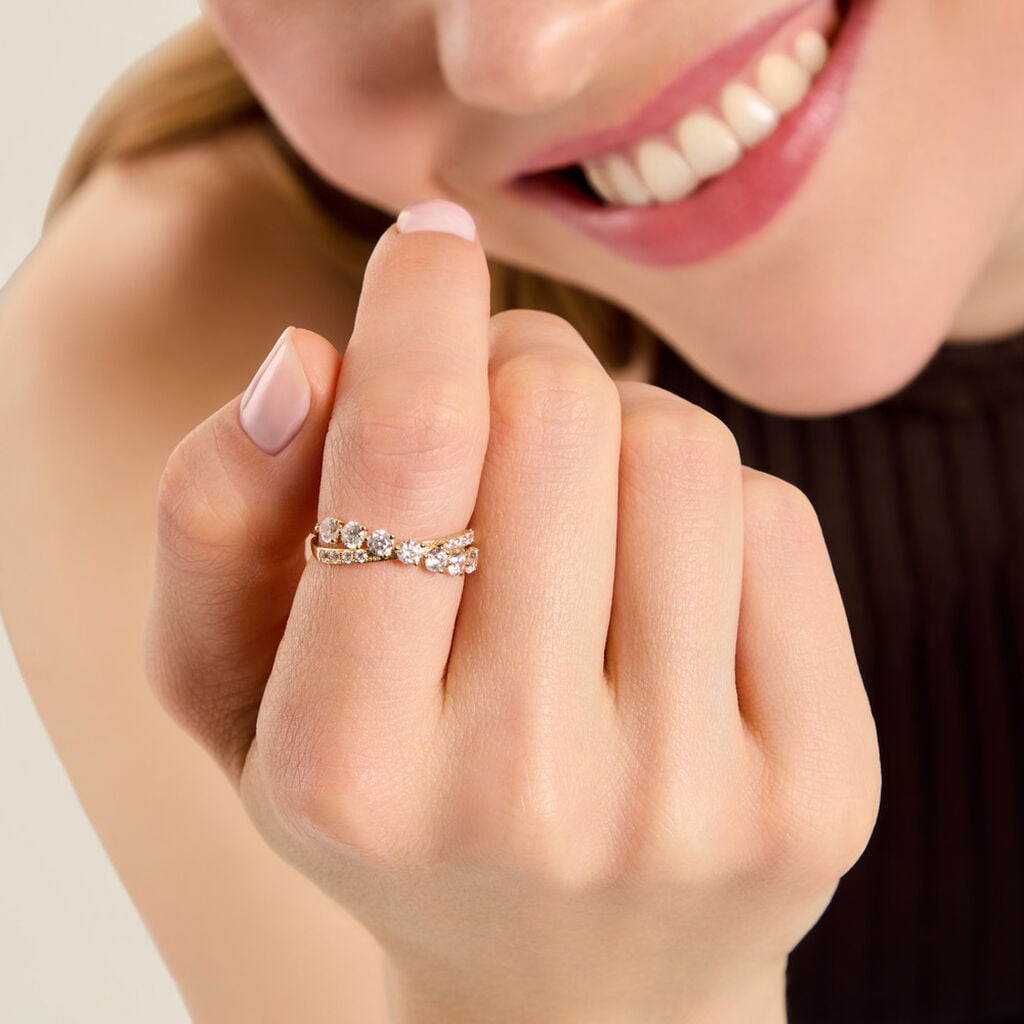 Bague Dorean Argent Dor&eacute; A L'Or 750/1000 Oxyde De Zirconium - Bagues avec pierre Femme | Histoire d&rsquo;Or