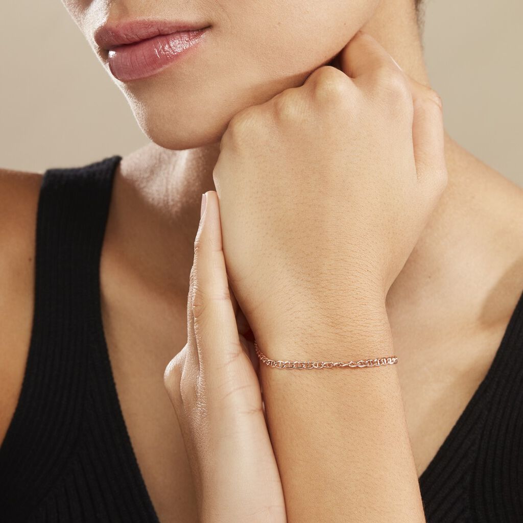 Bracelet Capucin Or Rose Maille Marine Plate - Bracelets chaîne Femme | Histoire d’Or