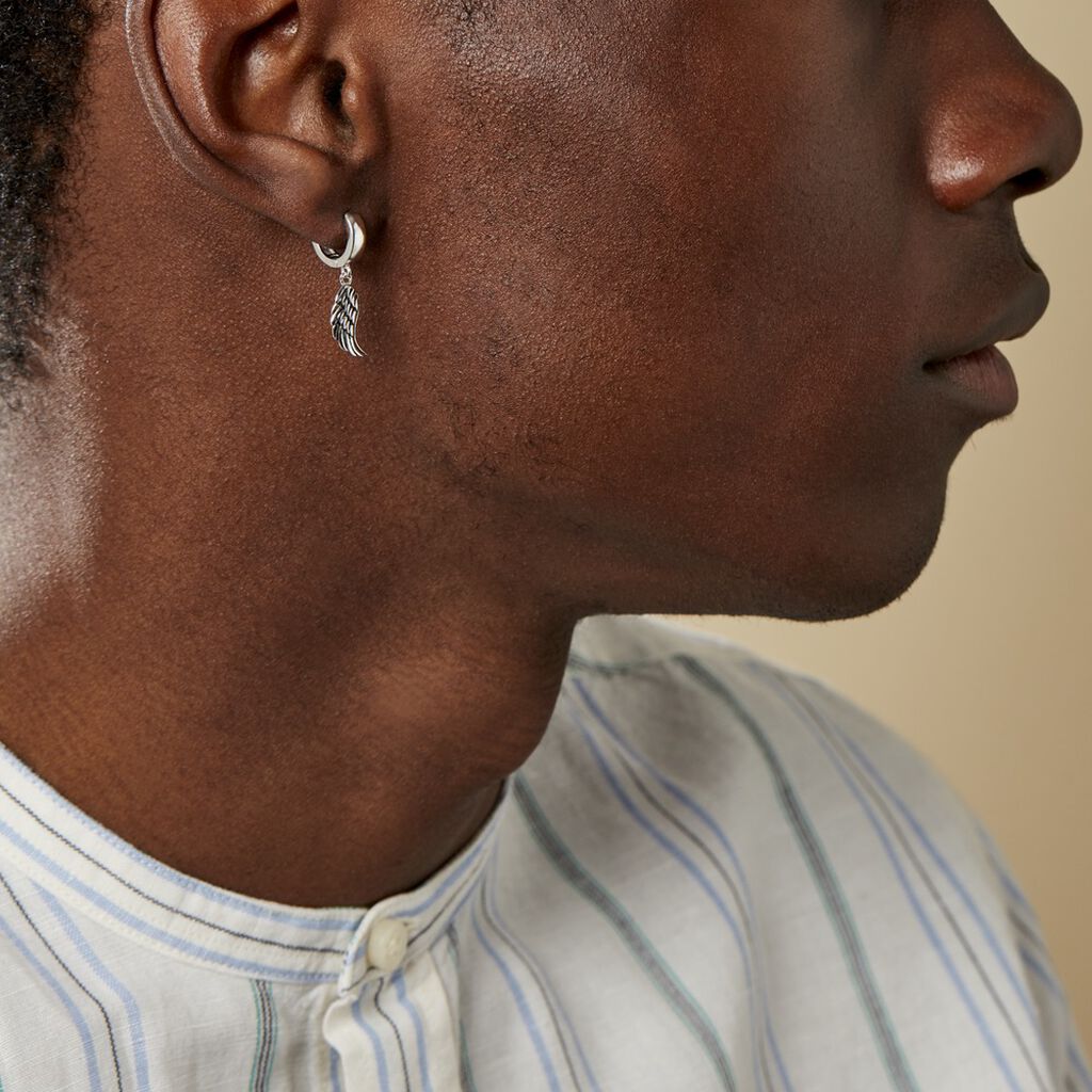 Créole Unitaire Argent Blanc Elias - Boucles d'oreilles créoles Homme | Histoire d’Or