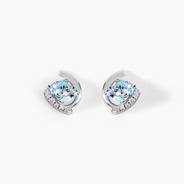 Boucles D'oreilles Puces Tya Or Blanc Topaze Et Oxyde De Zirconium - Clous d'oreilles Femme | Histoire d’Or