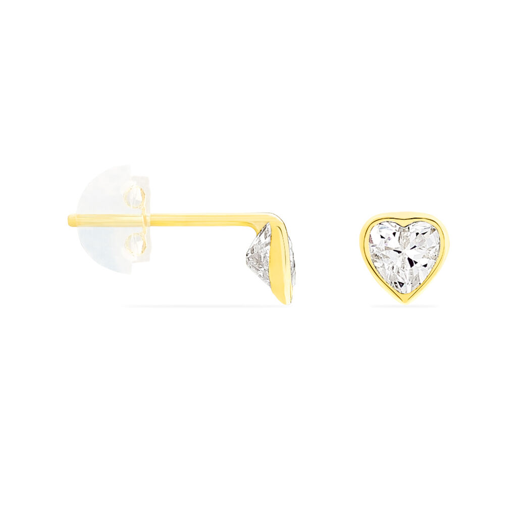Boucles D'oreilles Puces Daria Coeur Plein Or Jaune Oxyde De Zirconium - Clous d'oreilles Femme | Histoire d’Or