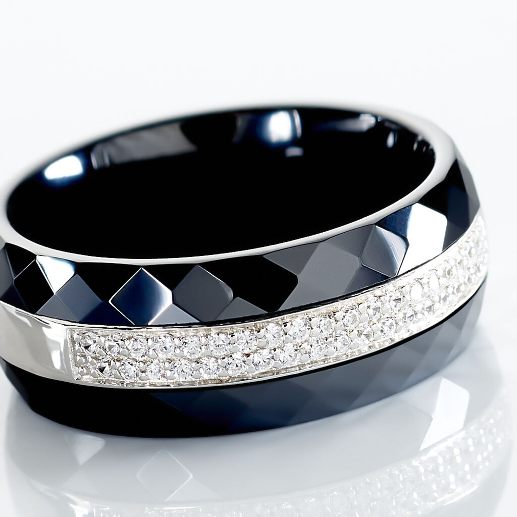 Bague Ceramik Design Argent Blanc Oxyde De Zirconium Et C&eacute;ramique - Bagues avec pierre Femme | Histoire d&rsquo;Or