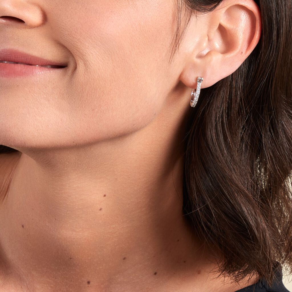 Créoles Pasha Argent Blanc Oxyde De Zirconium - Boucles d'oreilles créoles Femme | Histoire d’Or