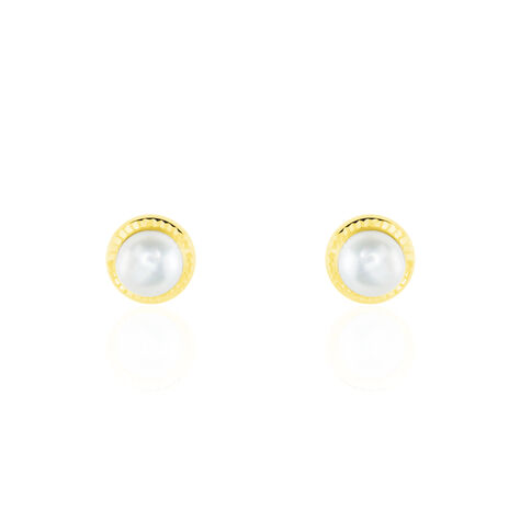 Boucles D'oreilles Puces Valliamee Diamante Or Jaune Perle De Culture - Clous d'oreilles Femme | Histoire d’Or
