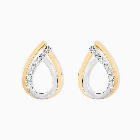 Boucles D'oreilles Puces Marilynn Or Bicolore Diamant Blanc - Clous d'oreilles Femme | Histoire d’Or