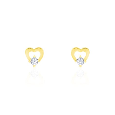 Boucles D'oreilles Puces Daria Cœur Or Jaune Oxyde De Zirconium - Clous d'oreilles Femme | Histoire d’Or