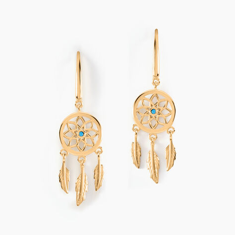 Boucles D'oreilles Plaqué Or Jaune Attrape Rêves Turquoises - Boucles d'oreilles fantaisie Femme | Histoire d’Or