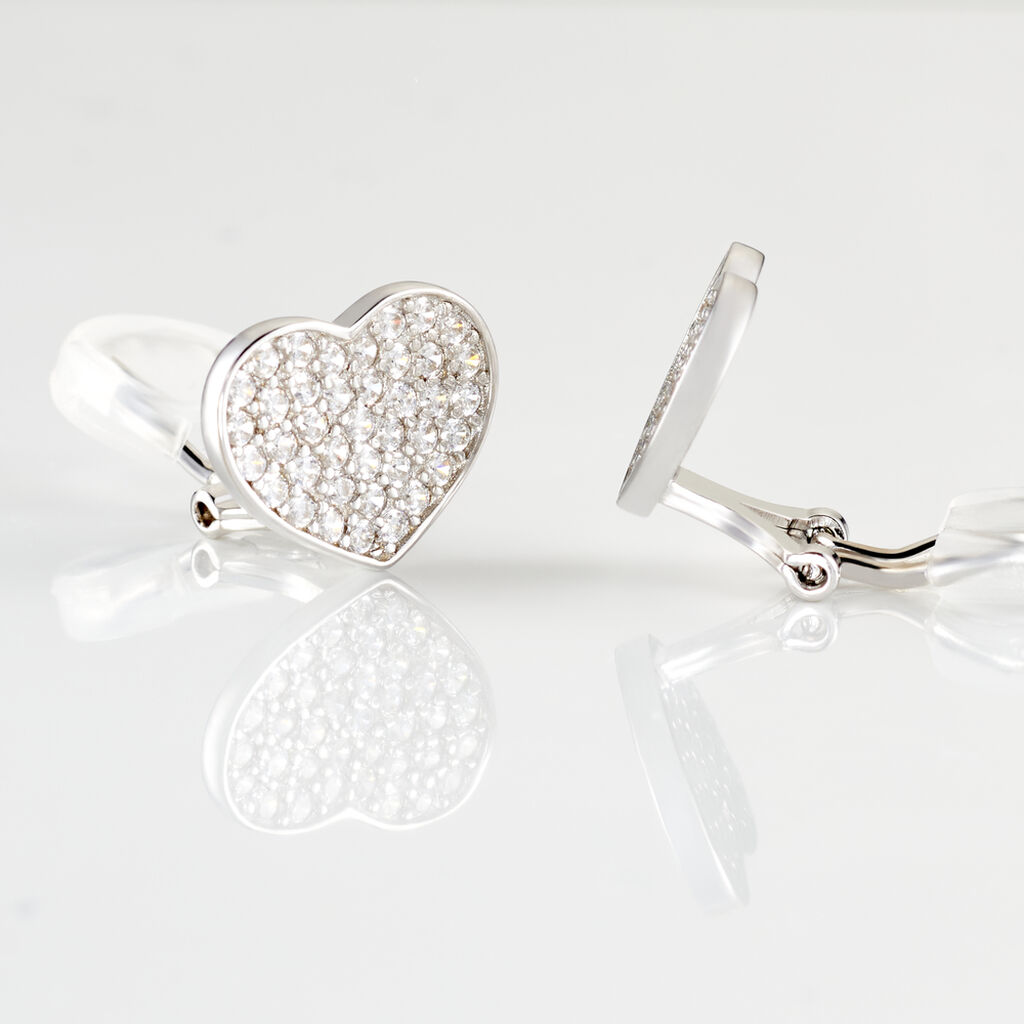 Boucles D'oreilles Puces Darwin Argent Blanc Oxyde - Boucles d'Oreilles Coeur Femme | Histoire d’Or