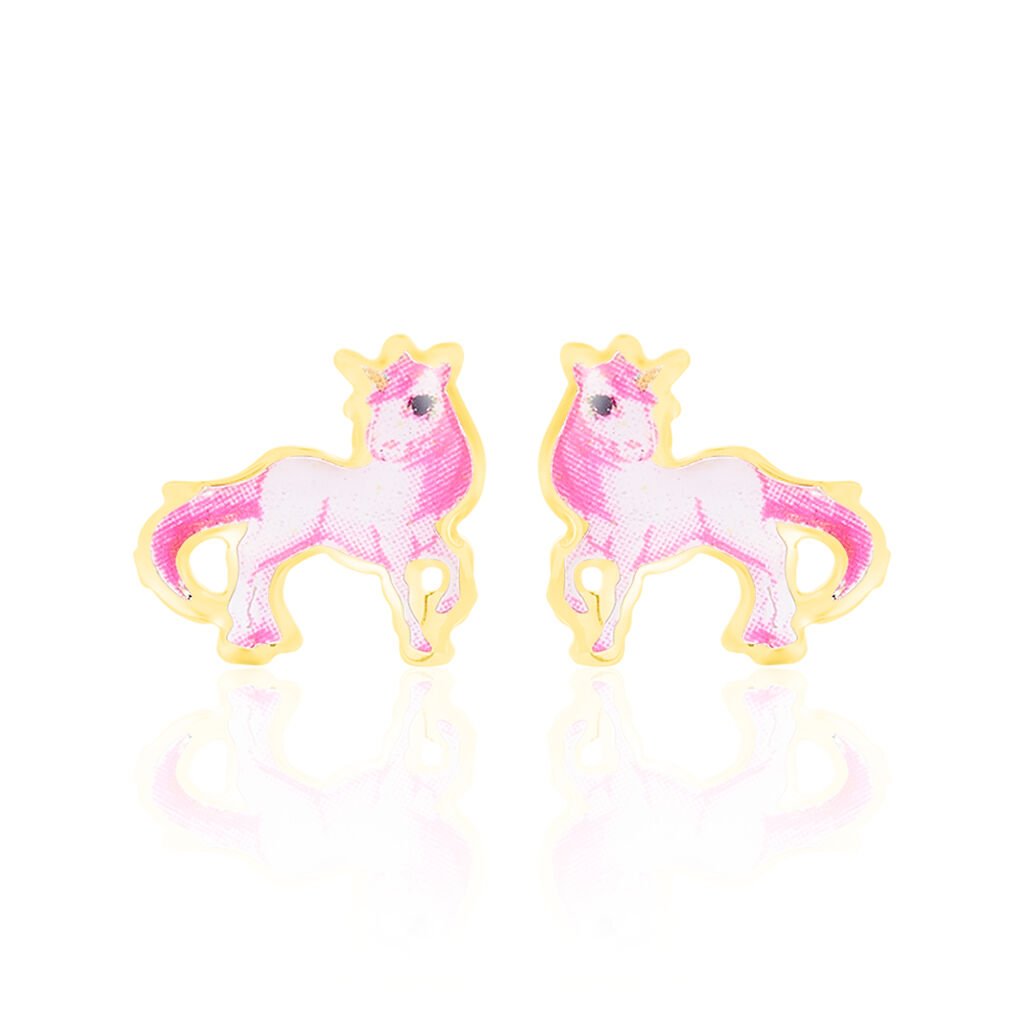 Boucles D'oreilles Puces Fantasila Cheval Or Jaune - Clous d'oreilles Enfant | Histoire d&rsquo;Or
