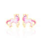 Boucles D'oreilles Puces Fantasila Cheval Or Jaune - Clous d'oreilles Enfant | Histoire d&rsquo;Or