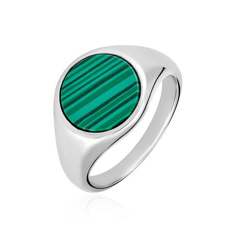 Chevalière Argent Blanc Aileas Malachite - Bagues solitaires Homme | Histoire d’Or