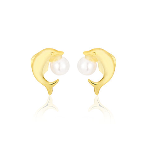 Boucles D'oreilles Puces Eleanor Dauphin Or Jaune Perle De Culture - Clous d'oreilles Femme | Histoire d’Or