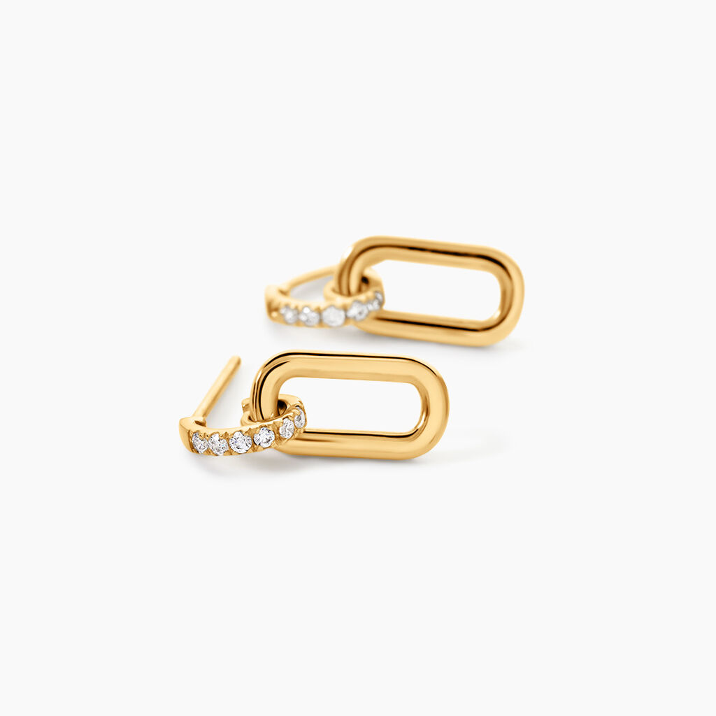 Boucles D'Oreilles Pendantes Esmene Argent Dor&eacute; A L'Or 750/1000 Oxyde De Zirconium - Boucles d'oreilles pendantes Femme | Histoire d&rsquo;Or
