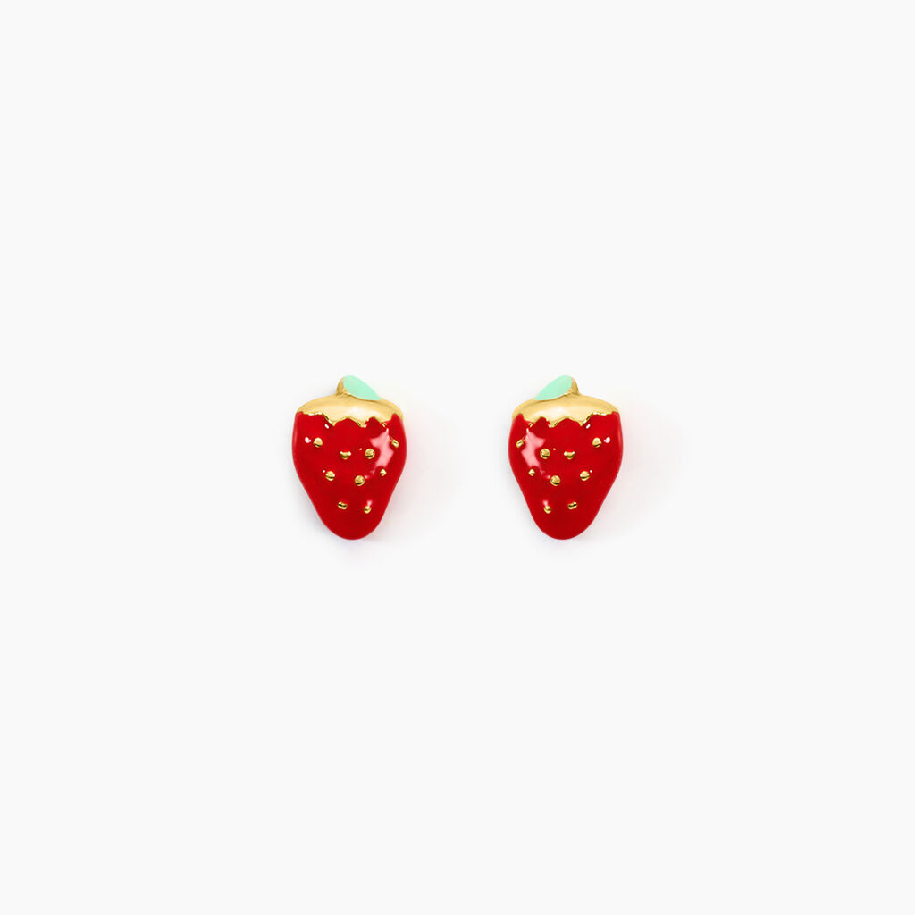 Boucles D'oreilles Puces Fraise Or Jaune - Clous d'oreilles Enfant | Histoire d&rsquo;Or