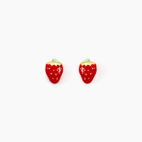 Boucles D'oreilles Puces Fraise Or Jaune - Clous d'oreilles Enfant | Histoire d&rsquo;Or