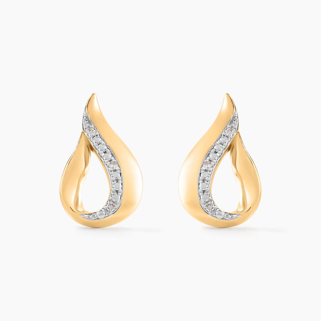 Boucles D'oreilles Puces Goccie Or Jaune Diamant - Clous d'oreilles Femme | Histoire d’Or