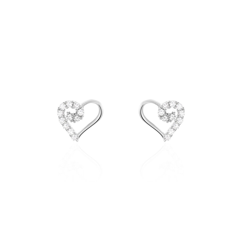 Boucles D'oreilles Puces Daria Cœur Or Blanc Oxyde De Zirconium - Clous d'oreilles Femme | Histoire d’Or