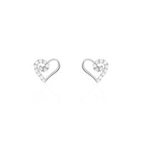 Boucles D'oreilles Puces Daria Cœur Or Blanc Oxyde De Zirconium