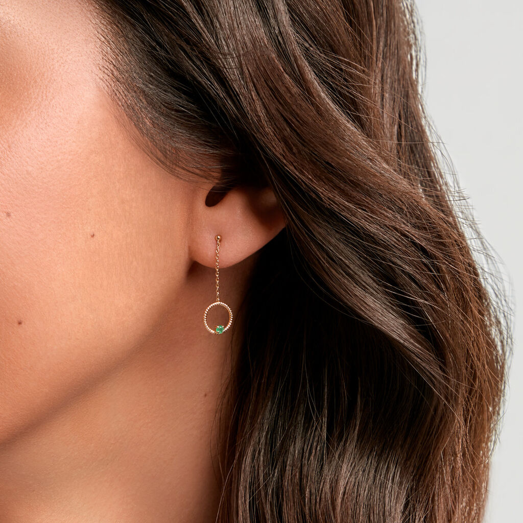Boucles D'Oreilles Pendantes Gijs Or Jaune Emeraude - Boucles d'oreilles pendantes Femme | Histoire d&rsquo;Or