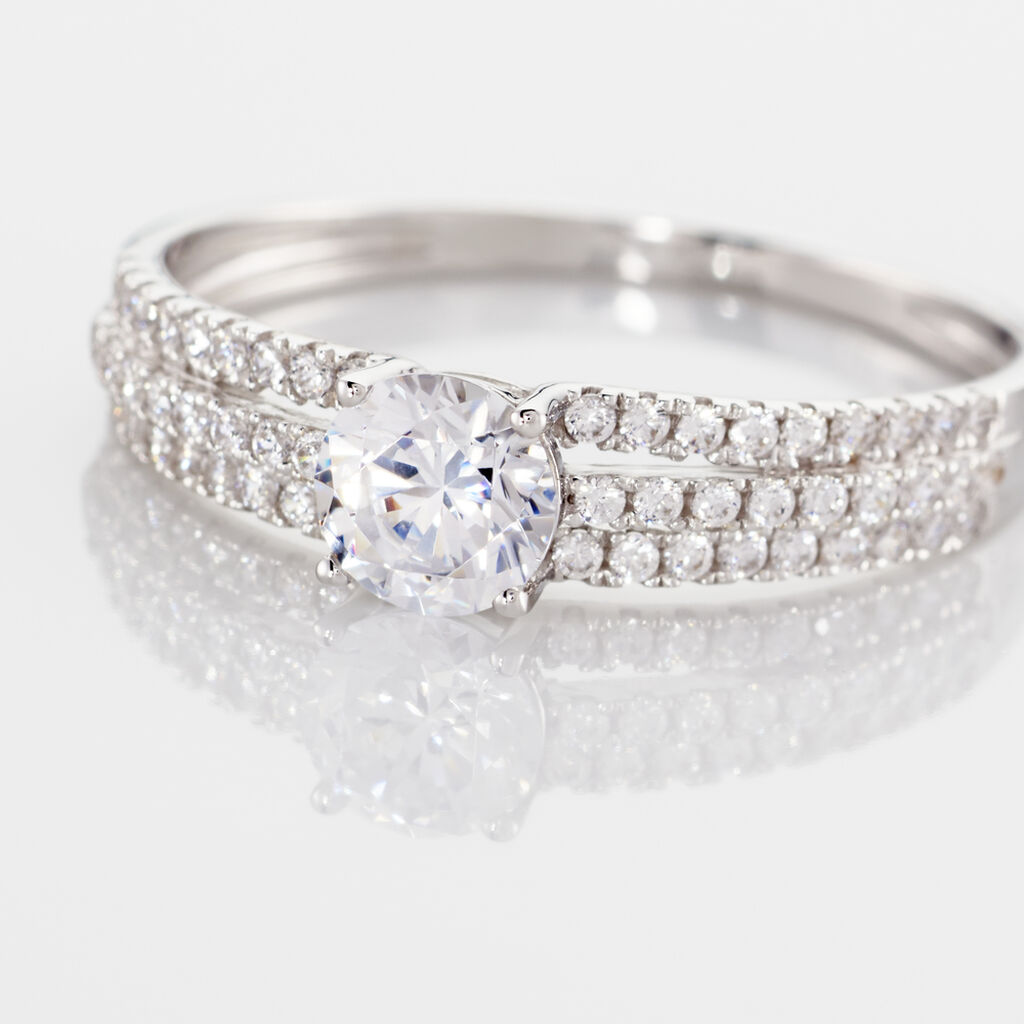 Bague Solitaire Ceridwen 3 Rangs Or Blanc Oxyde De Zirconium - Bagues solitaires Femme | Histoire d’Or