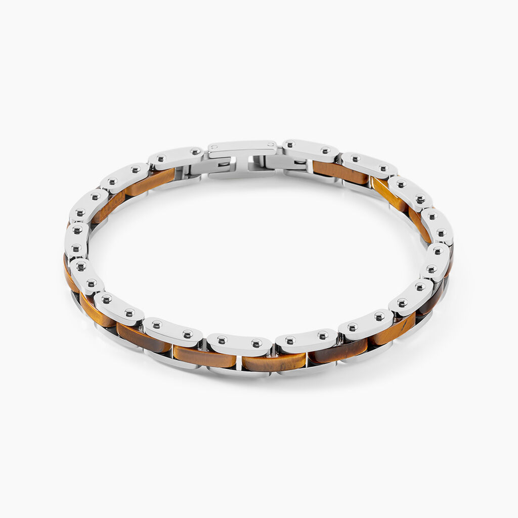 Bracelet M&eacute;tal Acier Blanc Oeil De Tigre - F&ecirc;te des p&egrave;res Homme | Histoire d&rsquo;Or