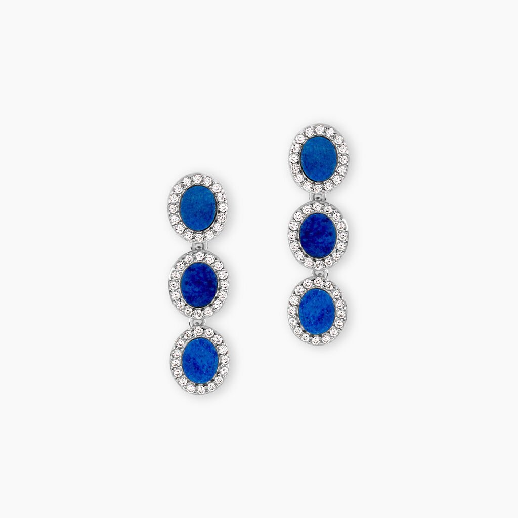 Boucles D'Oreilles Pendantes Margot Argent Blanc Lapis Lazuli Oxyde De Zirconium - Boucles d'oreilles pendantes Femme | Histoire d&rsquo;Or