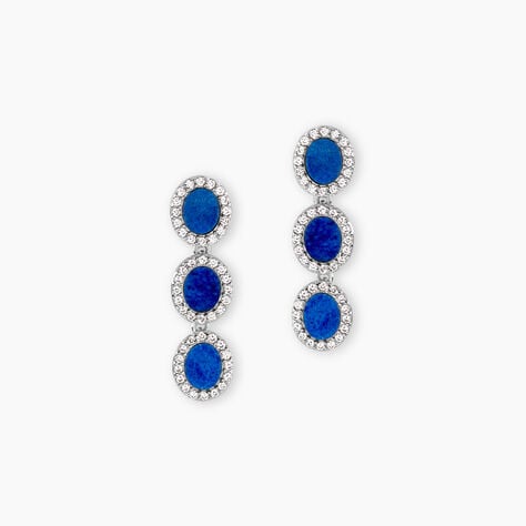 Boucles D'Oreilles Pendantes Margot Argent Blanc Lapis Lazuli Oxyde De Zirconium - Boucles d'oreilles pendantes Femme | Histoire d&rsquo;Or