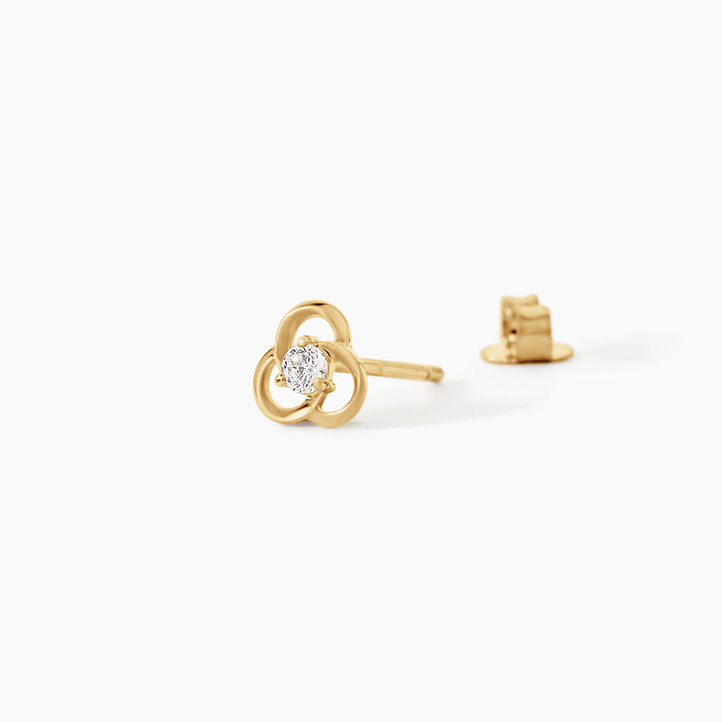 Boucles D'Oreilles Puces Elliott Argent Dor&eacute; A L'Or 750/1000 Oxyde De Zirconium - Boucles d'oreilles fantaisie Femme | Histoire d&rsquo;Or