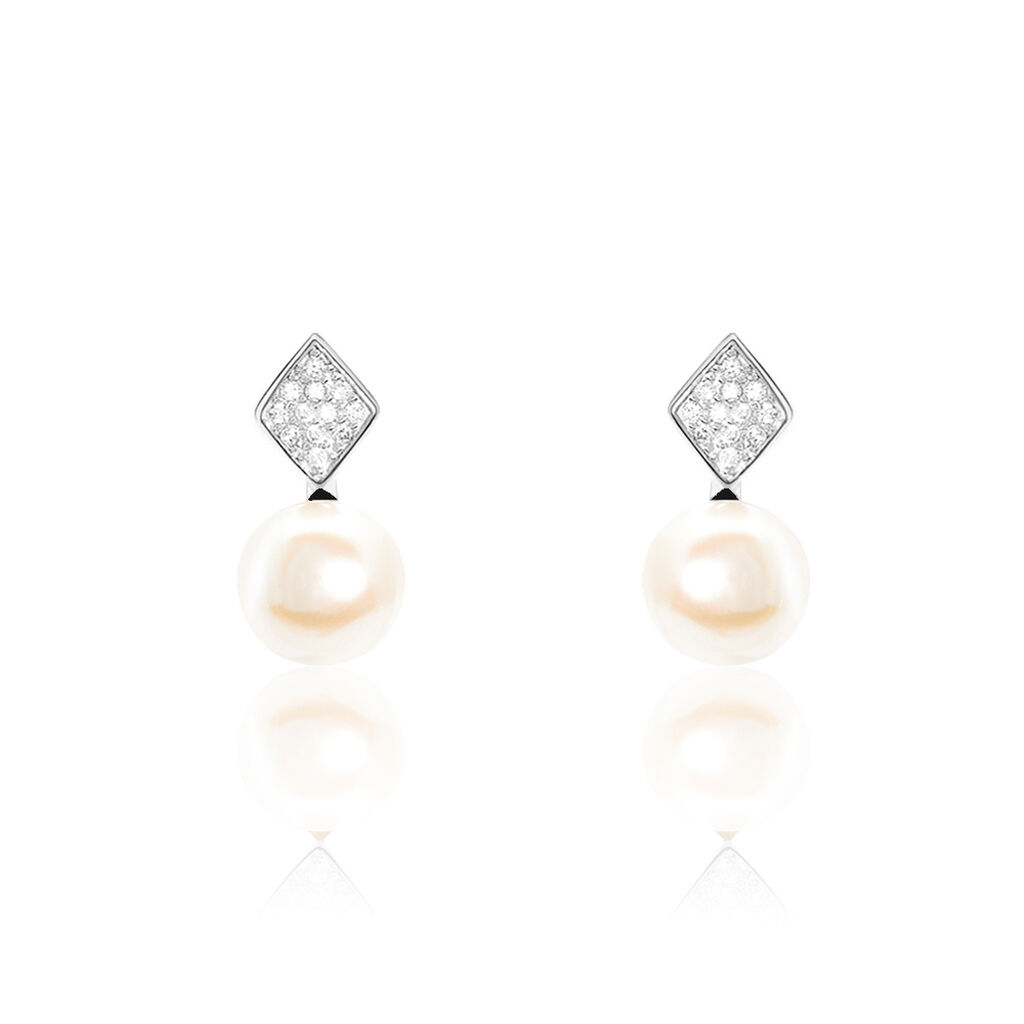 Boucles D'oreilles Pendantes Shirine Argent  Perle De Culture Et Oxyde - Boucles d'oreilles fantaisie Femme | Histoire d’Or