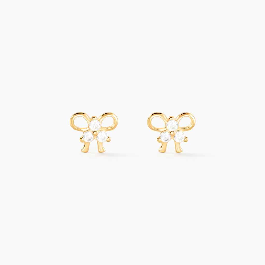 Boucles D'oreilles Puces Darina Noeud Or Jaune Oxyde De Zirconium - Clous d'oreilles Famille | Histoire d&rsquo;Or