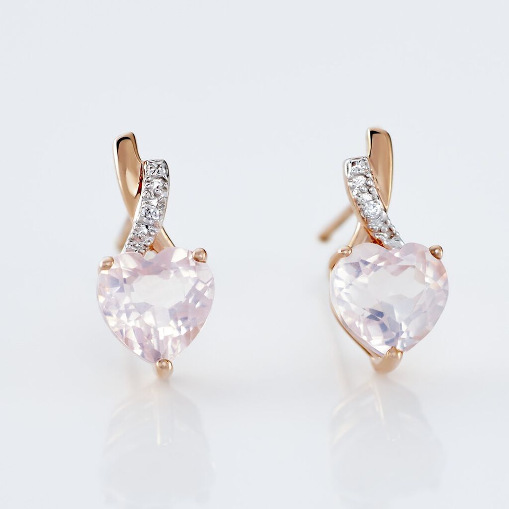 Boucles D'oreilles Puces Or Rose Clothilde Quartz - Clous d'oreilles Femme | Histoire d’Or