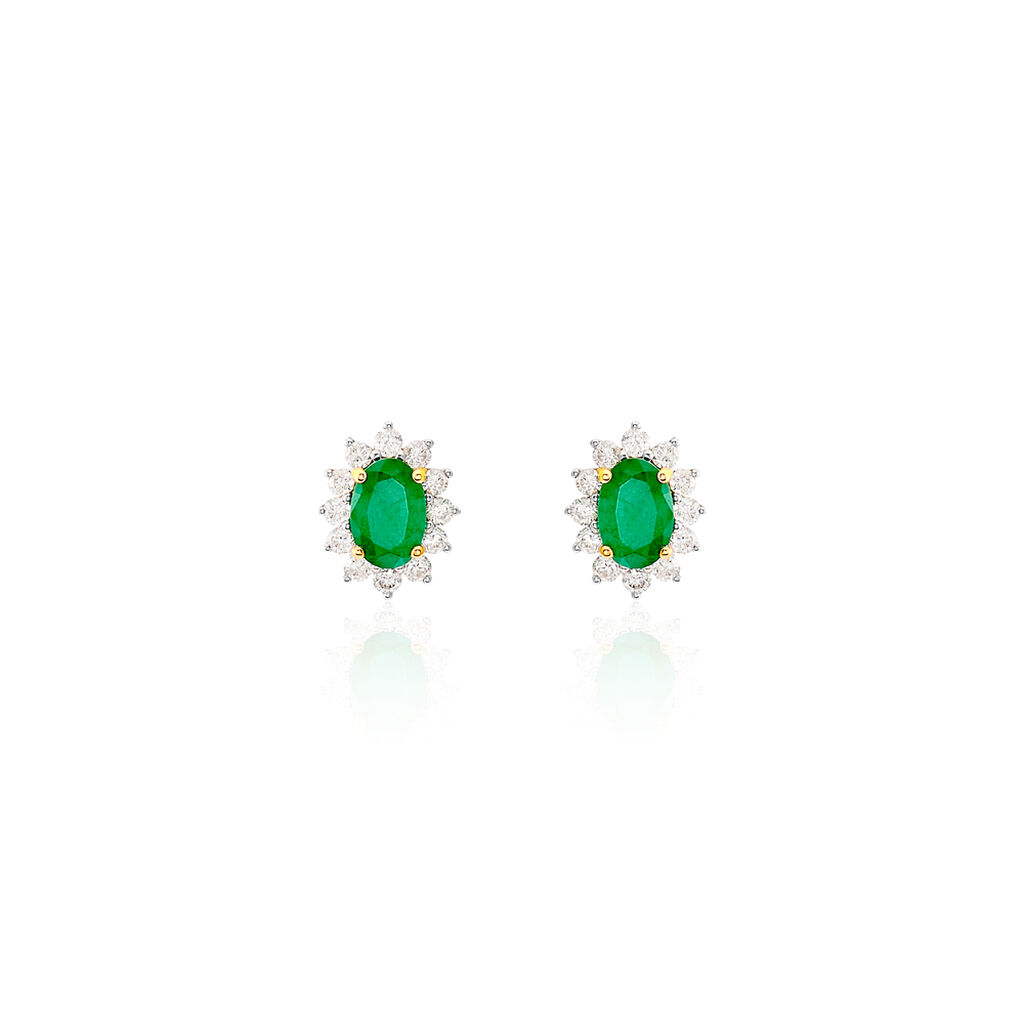 Boucles D'oreilles Puces Vladimir Or Jaune Diamant Et Emeraude - Clous d'oreilles Femme | Histoire d’Or