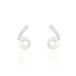 Boucles D'oreilles Puces Angel Or Blanc Perle De Culture Et Diamant - Clous d'oreilles Femme | Histoire d&rsquo;Or