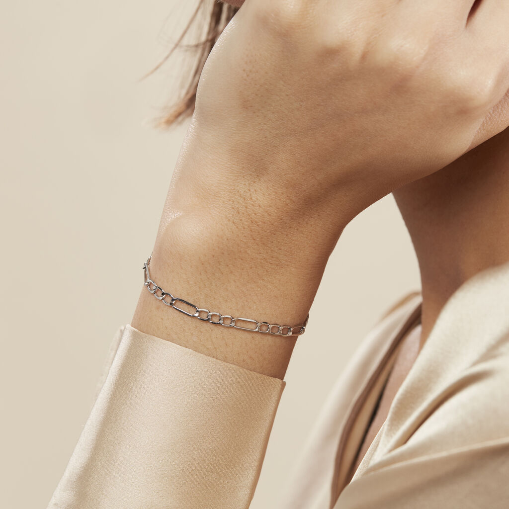 Bracelet Or Blanc Maille Alternée 1/3 - Bracelets chaîne Femme | Histoire d’Or
