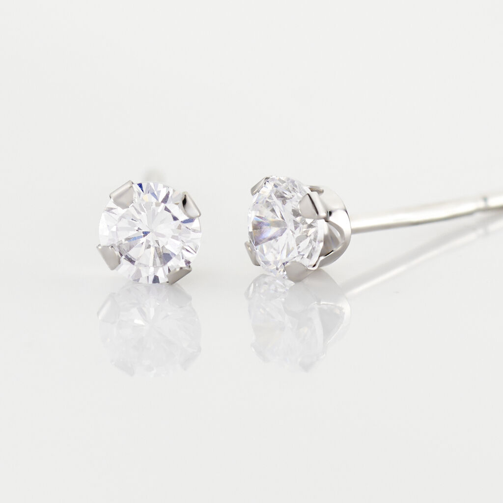 Boucles D'oreilles Puces Eddie Or Blanc Oxyde De Zirconium - Clous d'oreilles Femme | Histoire d’Or