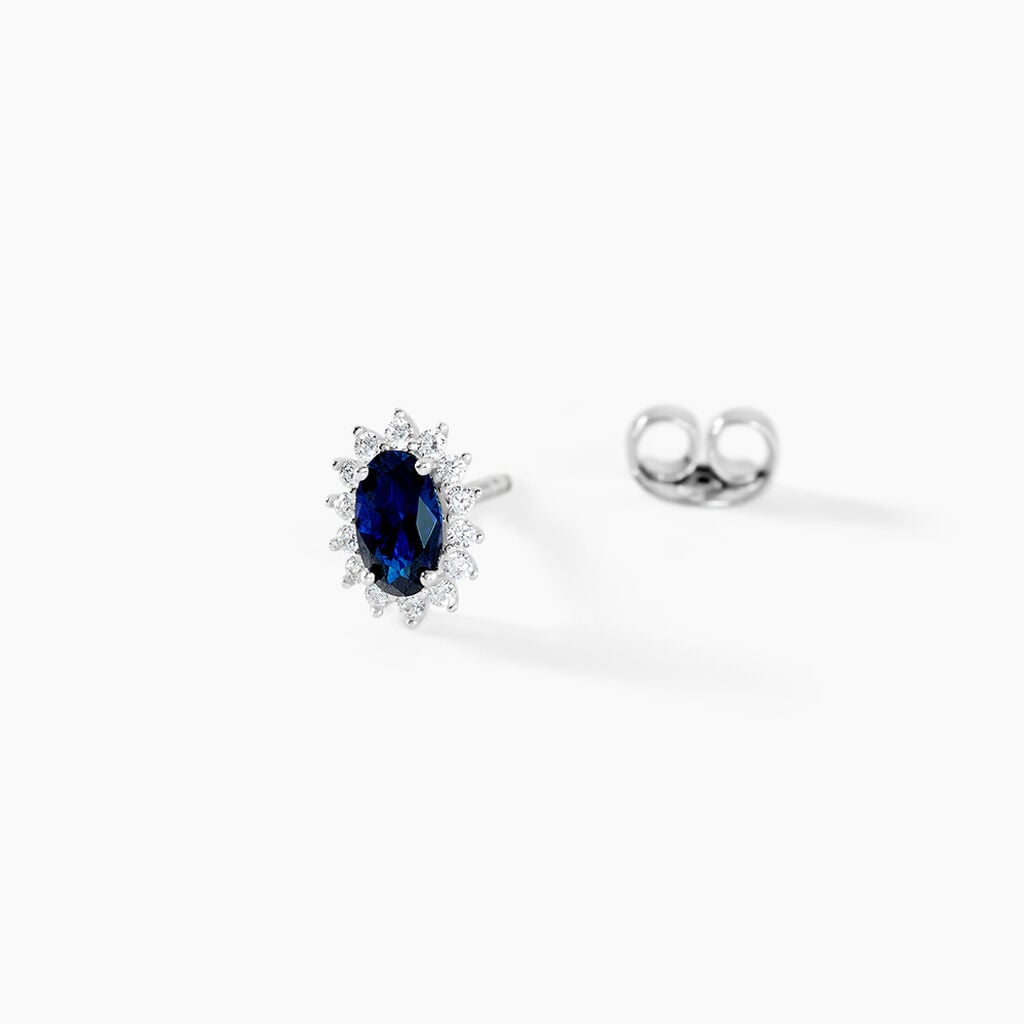 Boucles D'Oreilles Puces Liz Argent Blanc Pierre De Synthese Oxyde De Zirconium - Boucles d'oreilles empierr&eacute;es Femme | Histoire d&rsquo;Or